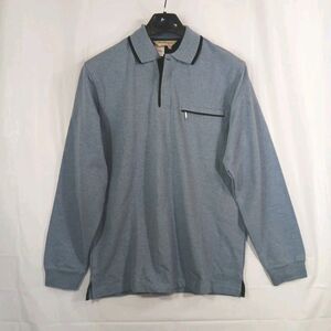 Norm Thompson Henley Shirt Men's Size Large Long Sleeve Blue Black Hidden...